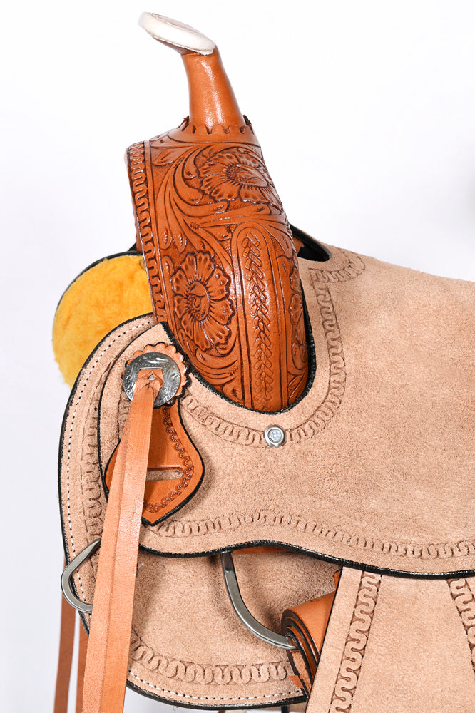 Comfytack Tan Western Kids Youth Children Miniature Pony Saddle Leather Trail Tack | Hand Tooled Saddle | Western Saddle | Saddle for Horses | Horse Tack Set
