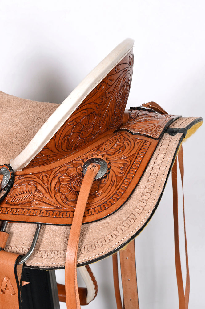 Comfytack Tan Western Kids Youth Children Miniature Pony Saddle Leather Trail Tack | Hand Tooled Saddle | Western Saddle | Saddle for Horses | Horse Tack Set