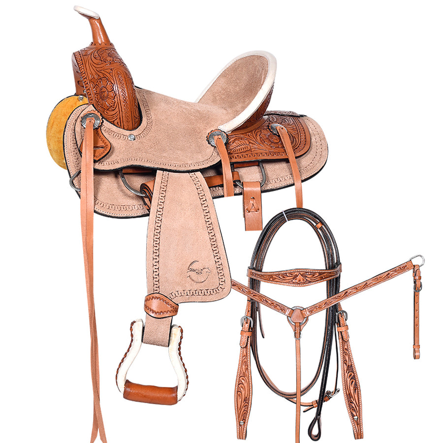 Comfytack 13 in Tan Western Kids Youth Children Miniature Pony Saddle Leather Trail Tack - Uhorse