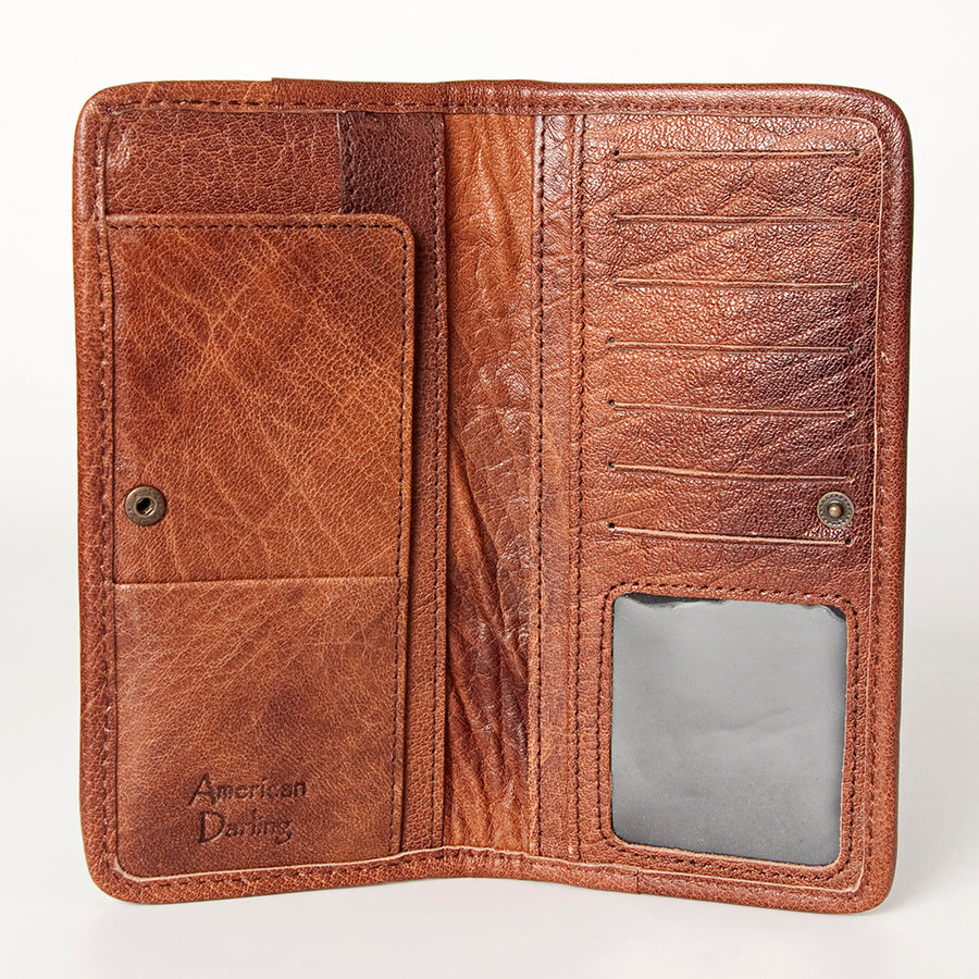 American Darling Western Clutch Bag Hand Tooled Floral Carved Genuine Vegetable Tanned Leather Purse with YKK Zipper