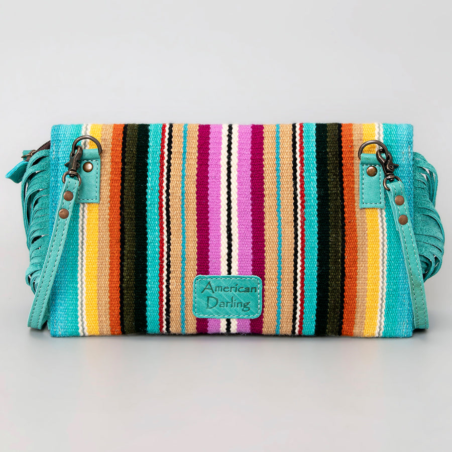 American Darling Small Cross body Bag Hand Tooled Floral Carved Saddle Blanket Genuine Leather Western Purse with Fringes