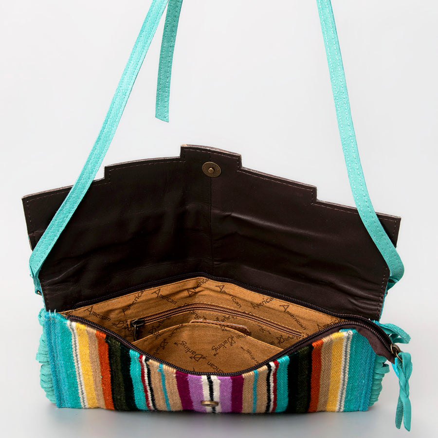 American Darling Small Cross body Bag Hand Tooled Floral Carved Saddle Blanket Genuine Leather Western Purse with Fringes