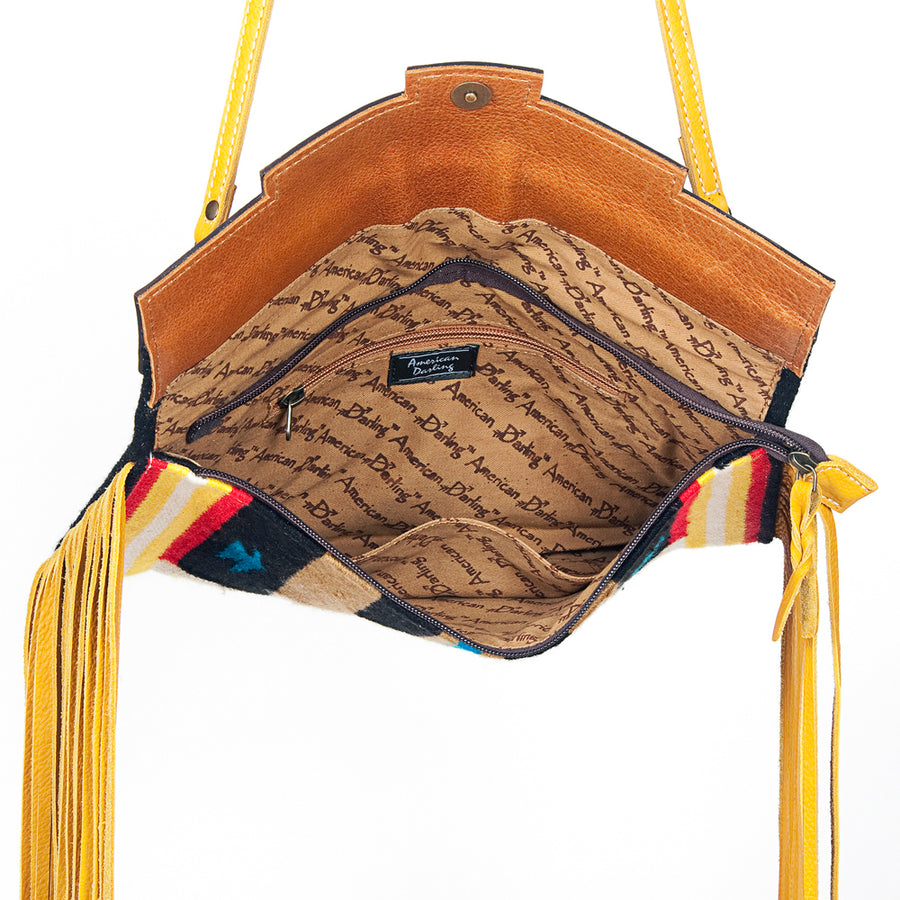 American Darling Small Cross body Bag Hand Tooled Floral Carved Saddle Blanket Genuine Leather Western Purse with Fringes