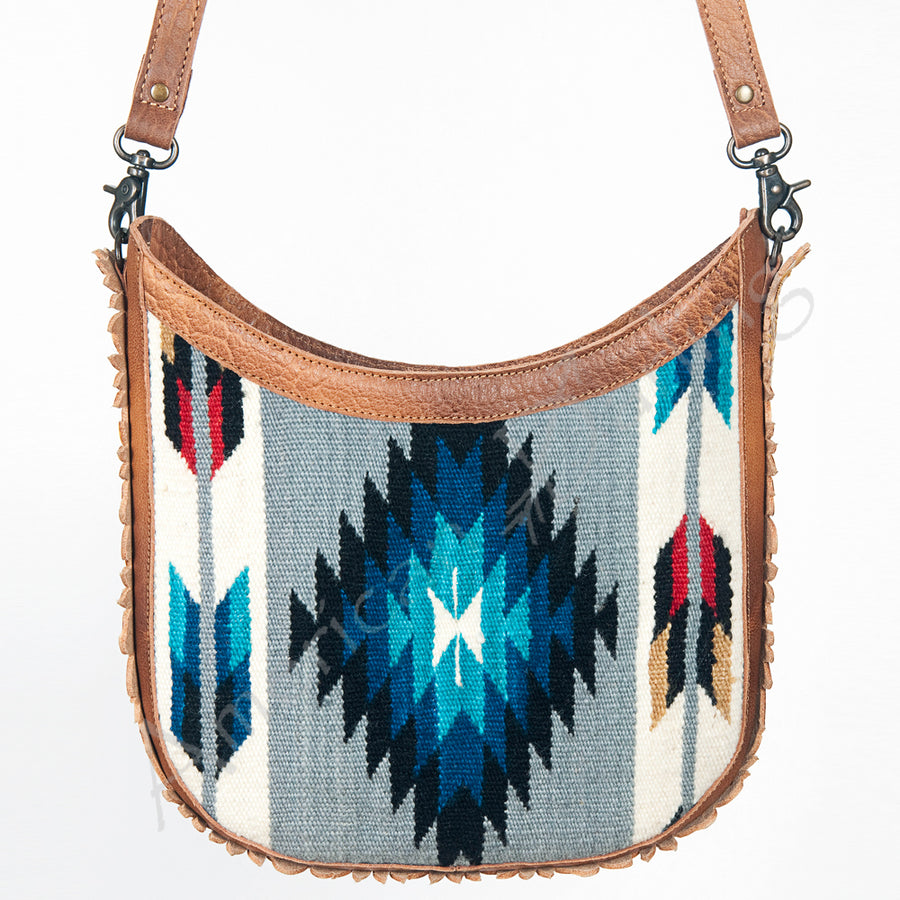 American Darling Hobo Bag Western Hand Tooled Floral Genuine Leather Crossbody with Hand Woven Saddle Blanket & YKK Zipper
