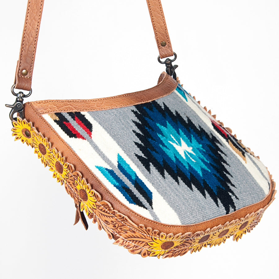 American Darling Hobo Bag Western Hand Tooled Floral Genuine Leather Crossbody with Hand Woven Saddle Blanket & YKK Zipper