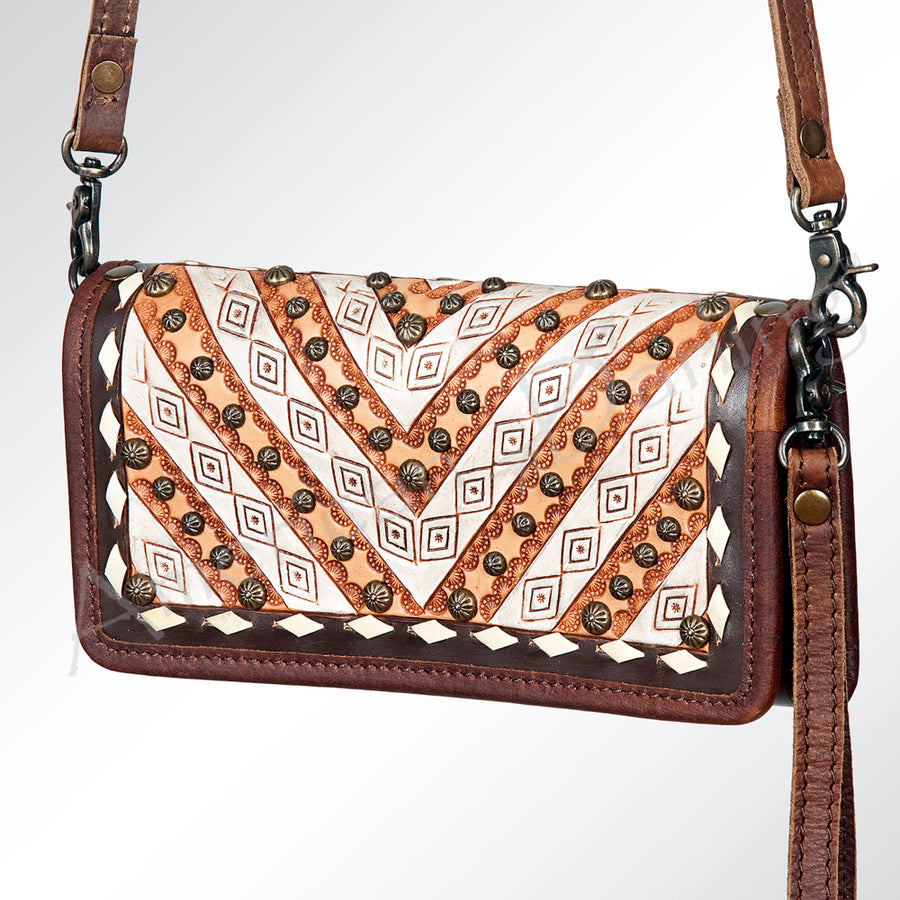 American Darling Hand Tooled Floral Leather Western Wallet Bag - Hilason