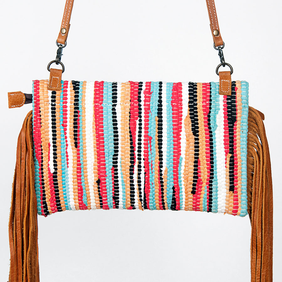 American Darling Small Cross body Bag Hand Tooled Floral Carved Saddle Blanket Genuine Leather Western Purse with Fringes