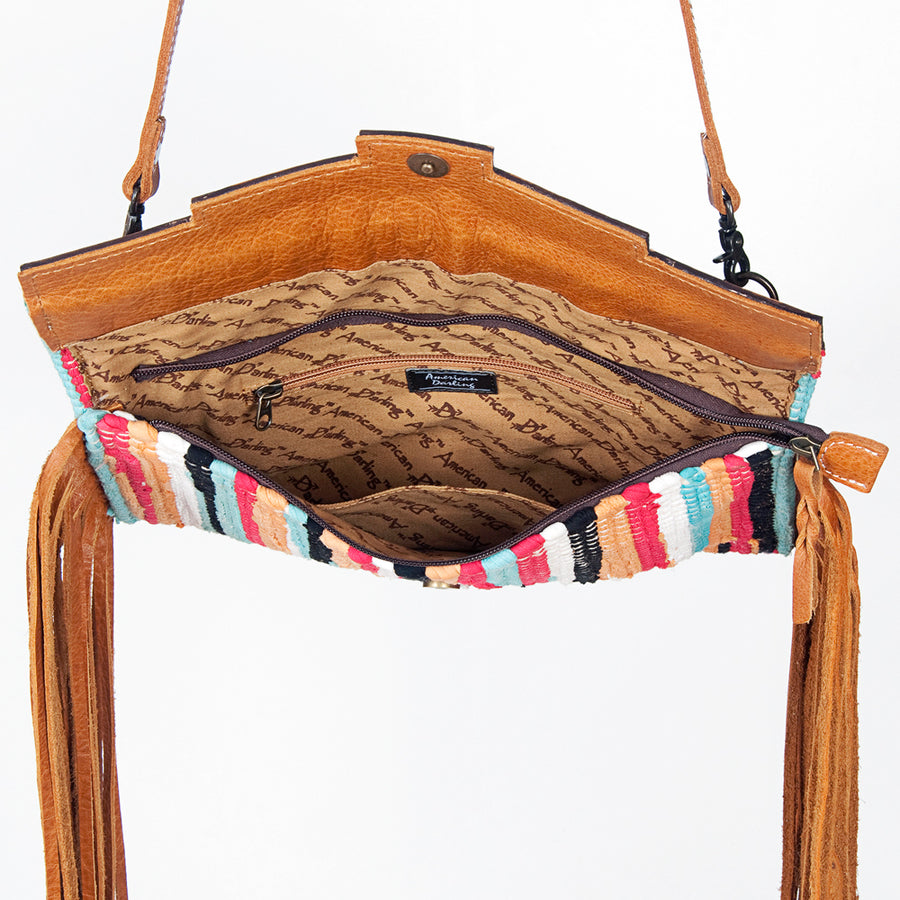American Darling Small Cross body Bag Hand Tooled Floral Carved Saddle Blanket Genuine Leather Western Purse with Fringes