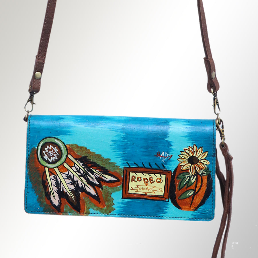 American Darling Organiser Bag, Hand Painted Western Leather, Vegetable Tanned Full Grain, 4in (H) X 8in (W) X 1.5in (D)