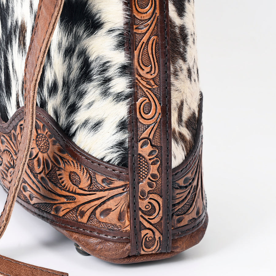 American Darling Hobo Bag Western Hand Tooled Floral Genuine Leather Crossbody with Hair-On Cowhide & Rivetted Detail