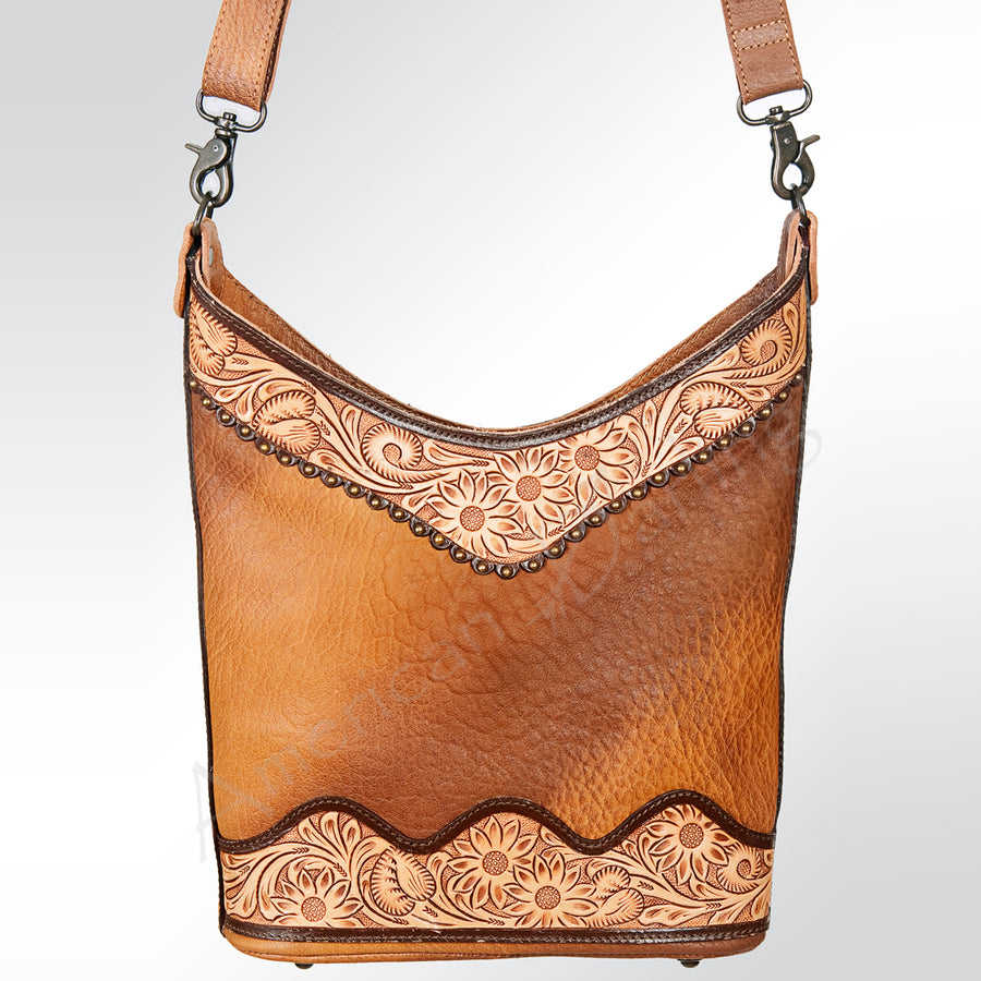 American Darling Hobo Bag Western Hand Tooled Floral Genuine Leather Crossbody with Hair-On Cowhide & Rivetted Detail