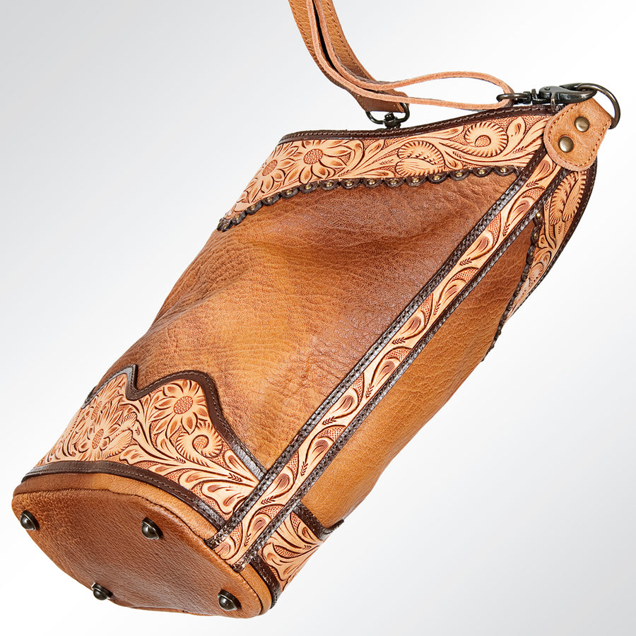 American Darling Hobo Bag Western Hand Tooled Floral Genuine Leather Crossbody with Hair-On Cowhide & Rivetted Detail