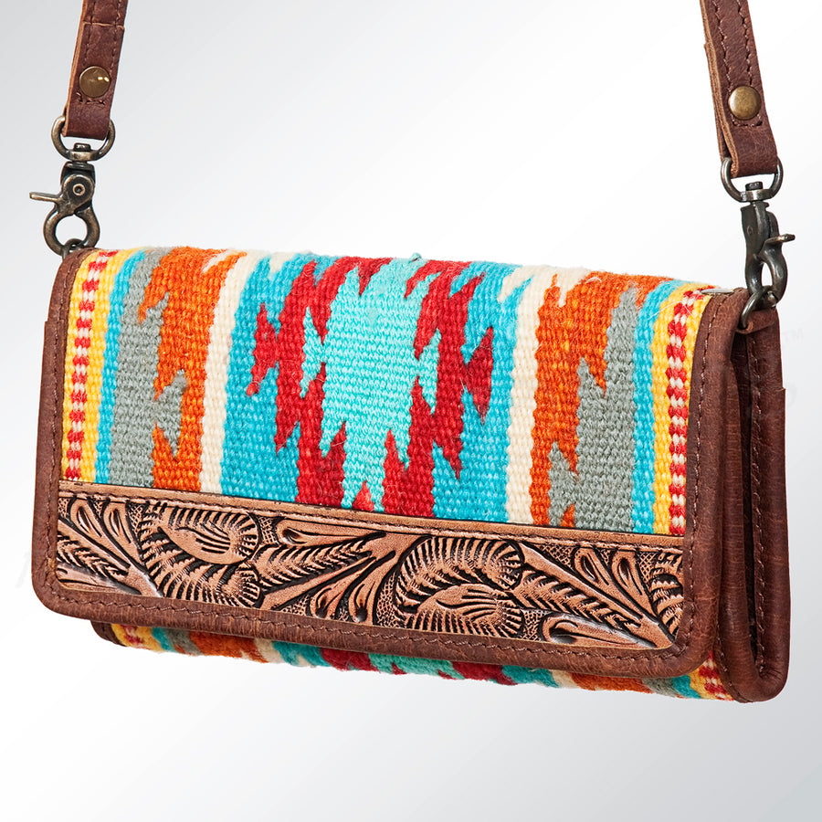 American Darling Hand Tooled and Hand Woven Saddle Blanket Western Wallet Bag - Uhorse