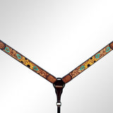 Bar H Equine Sunflower Hand Painted Horse Western Leather Breast Collar Dark Brown