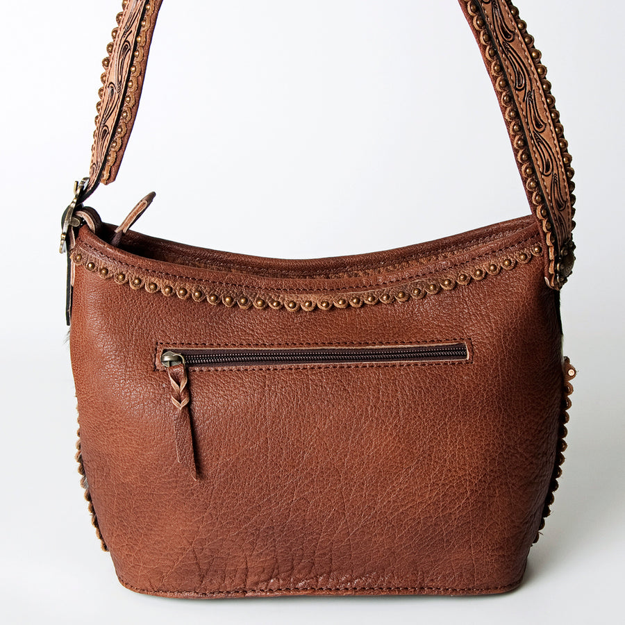 American Darling Hobo Bag Western Hand Tooled Floral Genuine Leather with Turquoise Concho & Buck Stitched Detail for Women