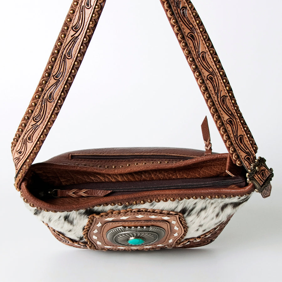 American Darling Hobo Bag Western Hand Tooled Floral Genuine Leather with Turquoise Concho & Buck Stitched Detail for Women