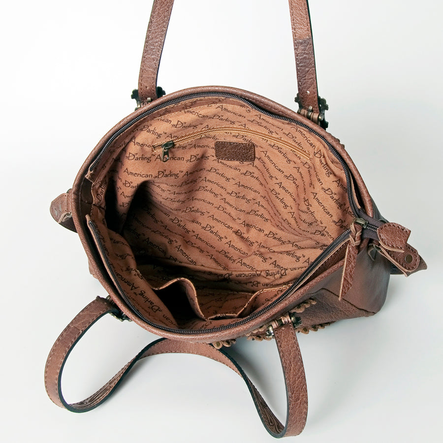American Darling Tote Bag Western Hand Tooled Floral Genuine Leather Purse with Rivetted Detail and YKK Zipper for Women
