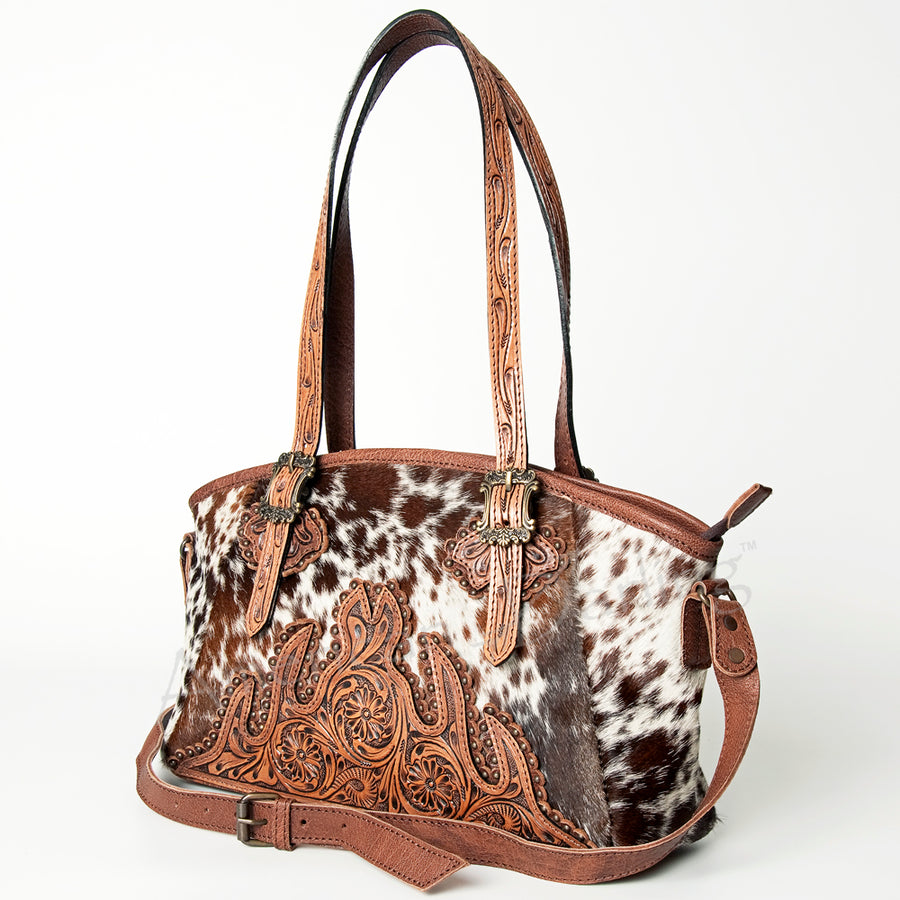American Darling Tote Bag Western Hand Tooled Floral Genuine Leather Purse with Rivetted Detail and YKK Zipper for Women