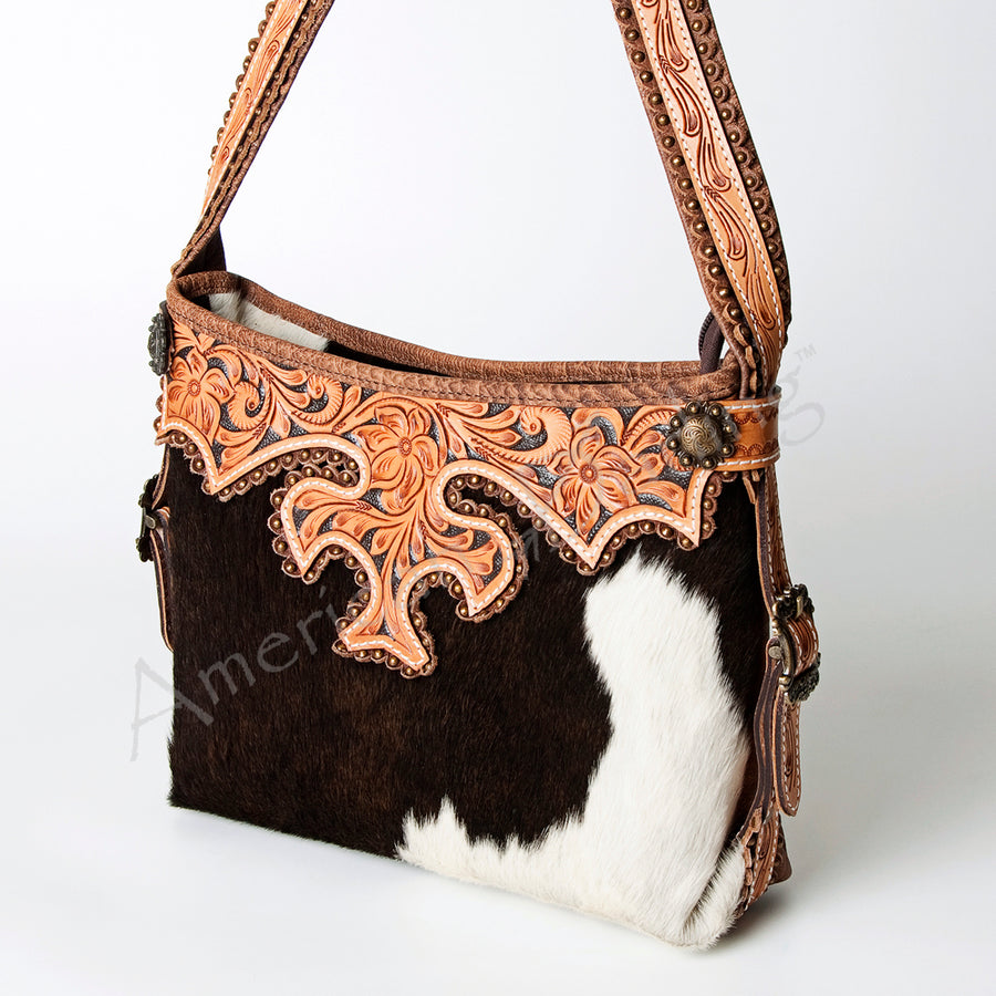 American Darling Hobo Bag Western Hand Tooled Floral Genuine Leather Purse with Rivetted Detail and YKK Zipper for Women