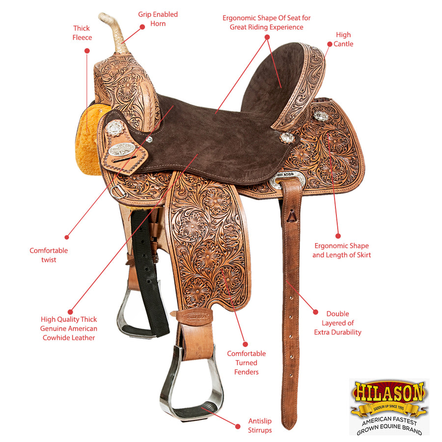 Flex Tree Western Horse Saddle In American Leather Barrel Trail By Hilason