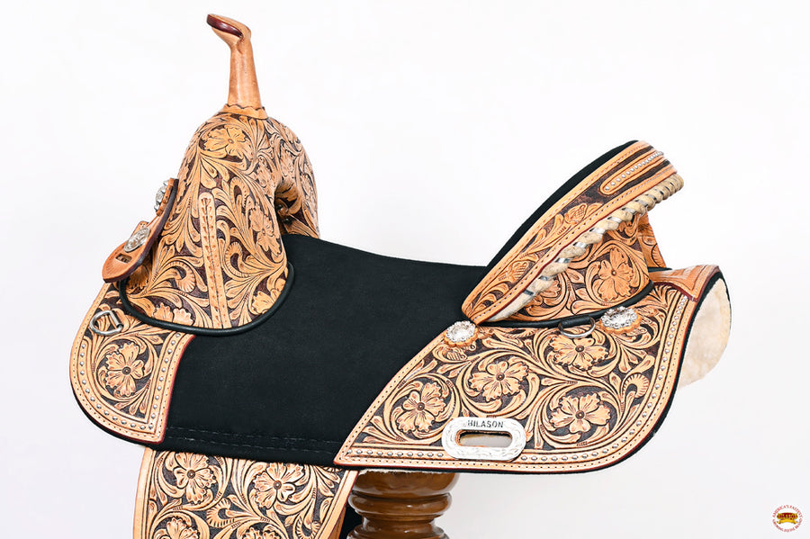 HILASON Western Horse Barrel Saddle Treeless American Leather Oiled | for Horses