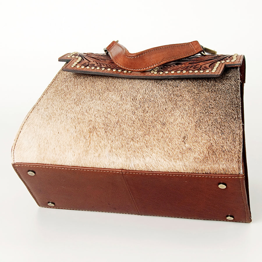 American Darling Briefcase Hand Tooled Hair On Genuine Leather Western Women Bag Handbag | for Cute Laptop