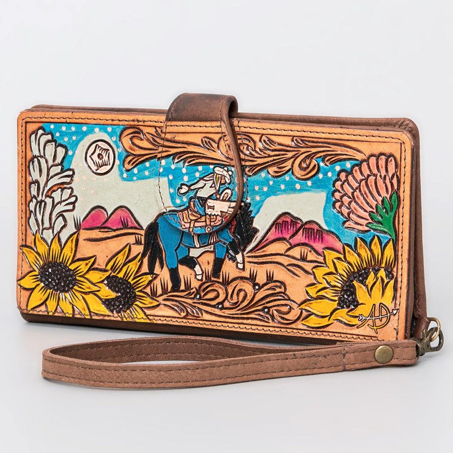 American Darling Hand Tooled Wallet - Western Leather Handcrafted Clutch - Uhorse