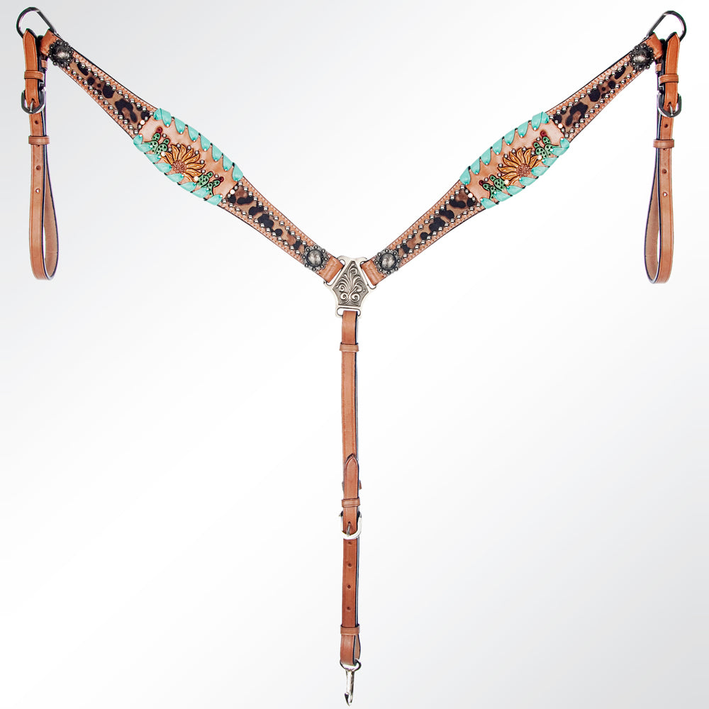 AMERICAN DARLING Western Horse Headstall Breast Collar Set Leather