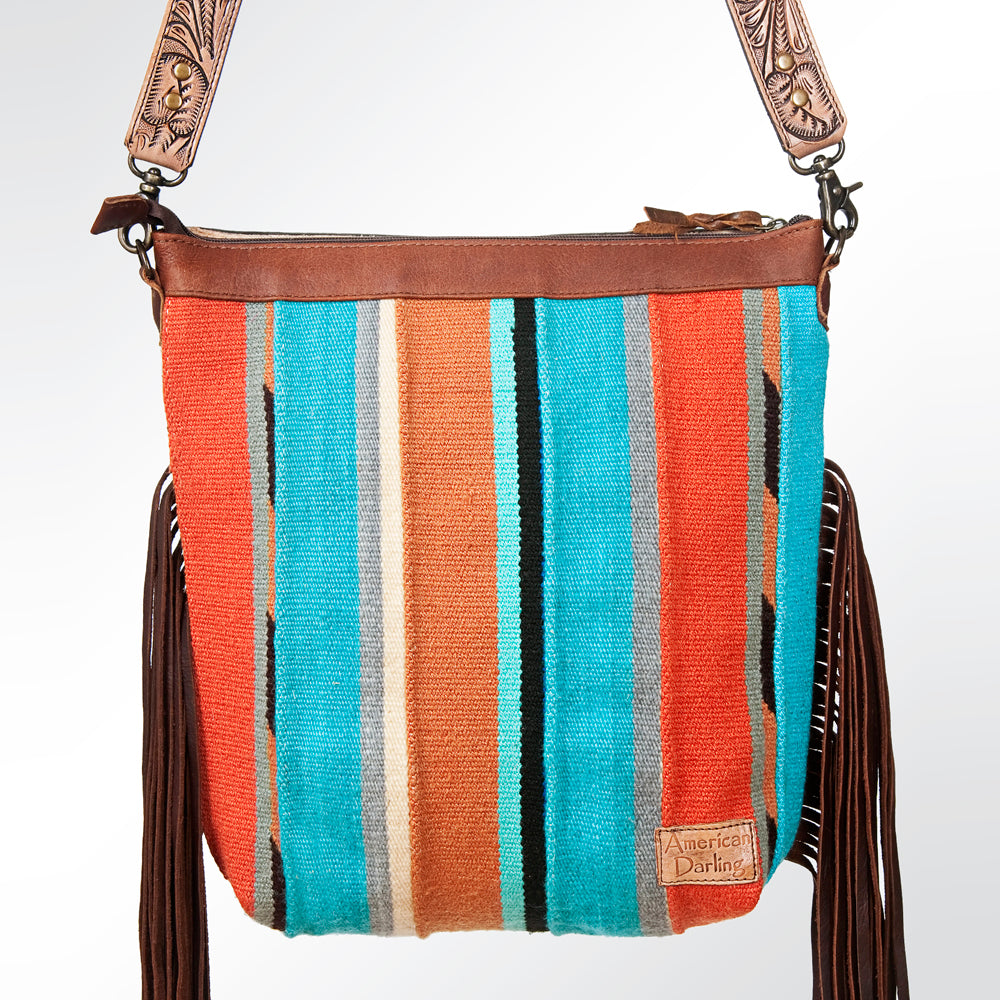 American Darling GIBGX215 Signature Crossbody Hand Tooled Saddle Blanket Genuine Leather Women Bag Western Handbag Purse