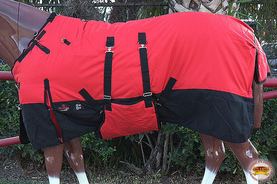 HILASON 1200D Winter Waterproof Poly Horse Turnout Blanket Belly Wrap Red