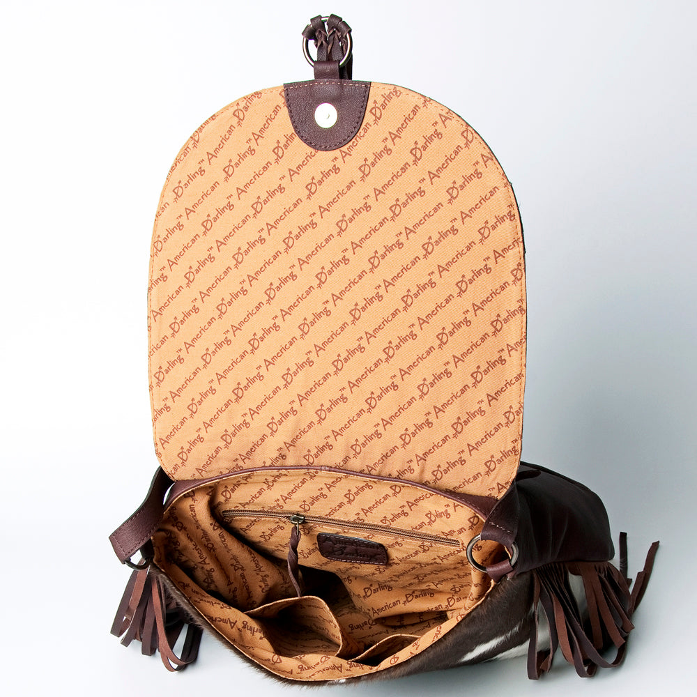 American Darling Messenger Hand Tooled Hair On Genuine Leather Western Women Bag Handbag Purse |