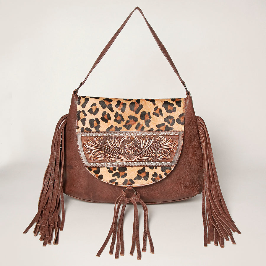 American Darling Messenger Hand Tooled Hair On Genuine Leather Western Women Bag Handbag Purse
