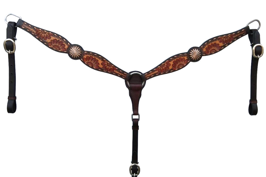 Bar H Equine American Leather Horse Saddle Tack One Ear Headstall Breast Collar Browband Wither Strap Set for Horses