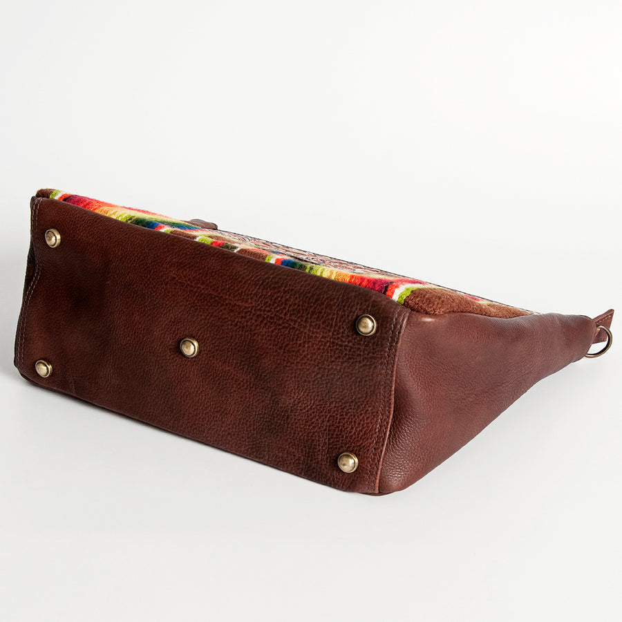 American Darling Women's Hand Tooled Floral Carved Leather Cross body Bag with Hand Woven Saddle Blanket and Buck Stitching