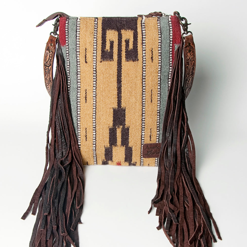 American Darling Cross Body Saddle Blanket Fabric Leather Western Women Bag Handbag Purse Crossbody Travel Bags College