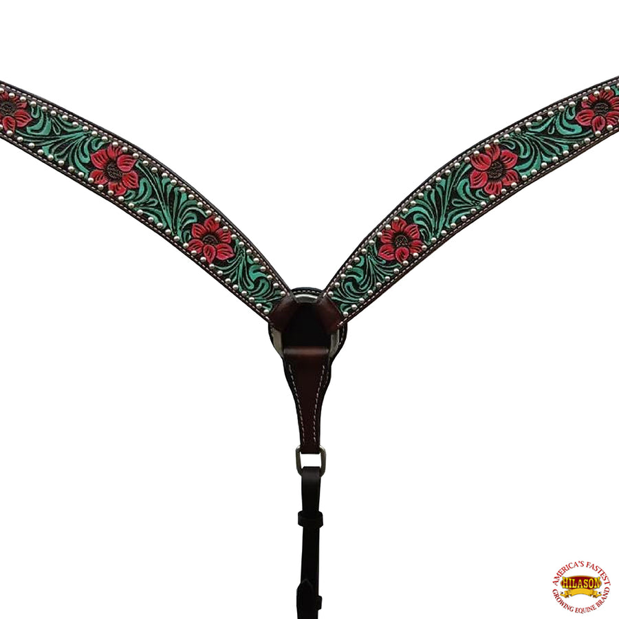 HILASON Western Horse Floral Breast Collar Headstall American Leather Dark Brown | Tack Set for Horses