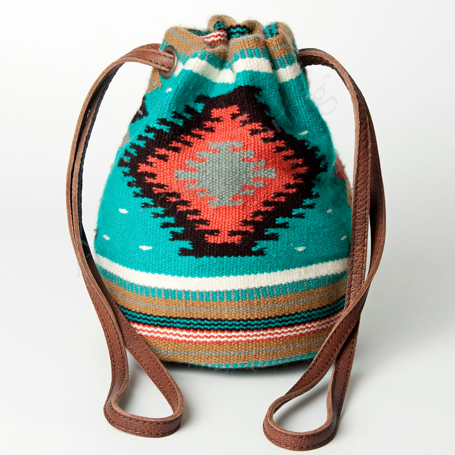 American Darling Bucket Bag, Hand Woven Saddle Blanket & Vegetable-Tanned Leather, Western Drawstring Shoulder Bag