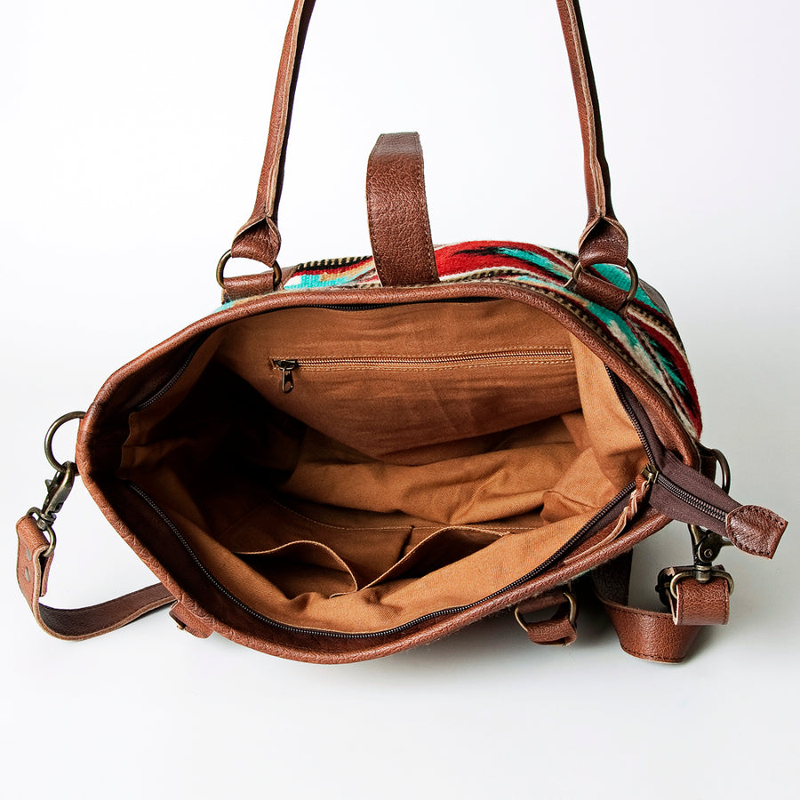 American Darling Tote Bag, Hand Woven Saddle Blanket & Vegetable-Tanned Leather, Western Large Shoulder Purse