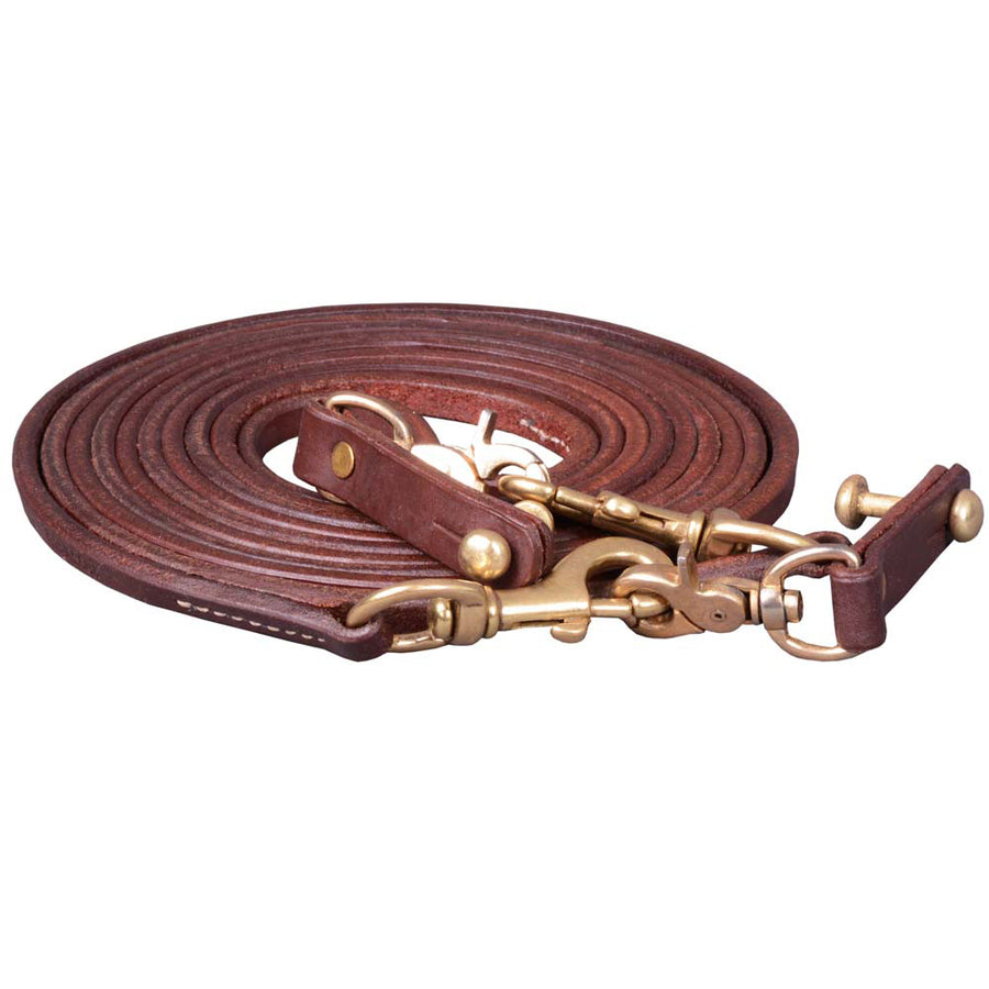 13.75 Ft HILASON American Leather Draw Roper Roping Reins Brass – by Hilason – Cowboy and equestrian accessories