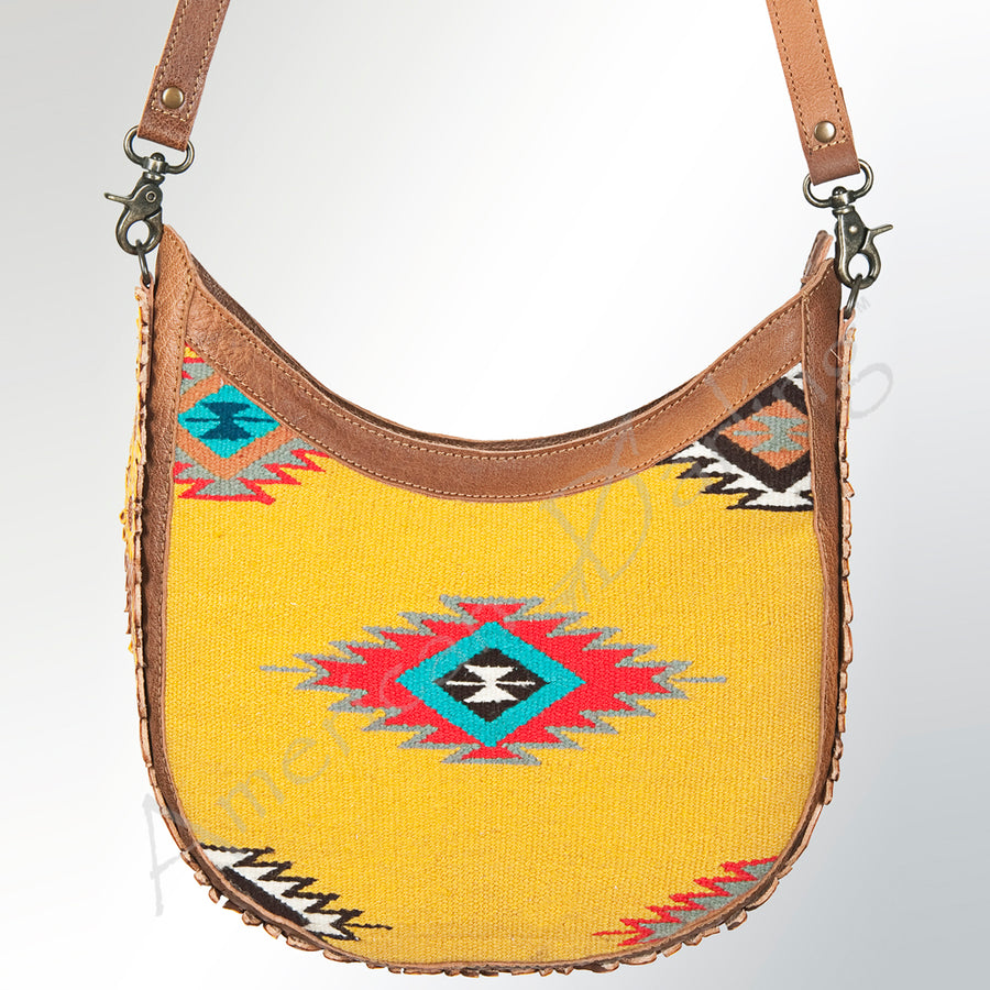 American Darling Hobo Bag, Hand Tooled Floral Carved Vegetable-Tanned Leather, Hand Woven Saddle Blanket Western Shoulder Bag