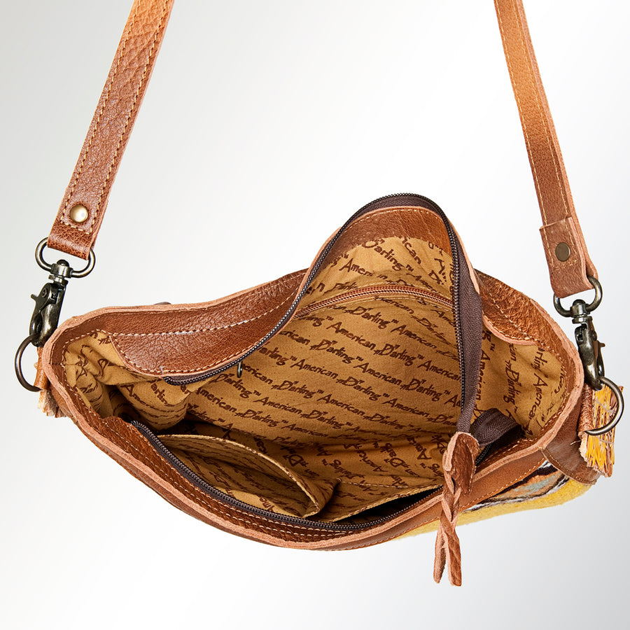 American Darling Hobo Bag, Hand Tooled Floral Carved Vegetable-Tanned Leather, Hand Woven Saddle Blanket Western Shoulder Bag