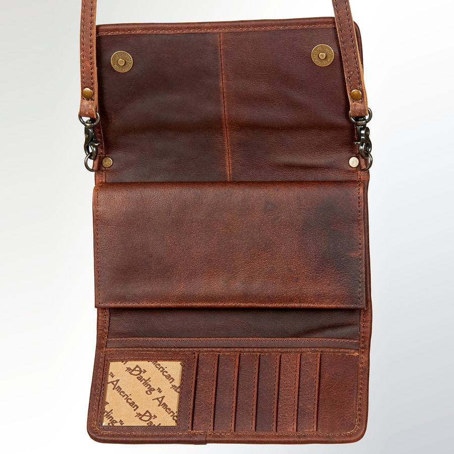 American Darling Western Wallet Bag Hair-On Cowhide Genuine Vegetable Tanned Leather Travel Clutch with YKK Zipper