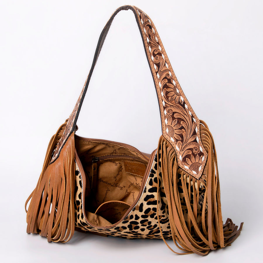 American Darling Western Hobo Bag - Hand Tooled Floral Leather & Fringes