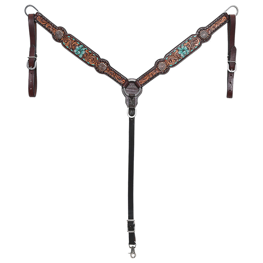 HILASON Western Horse Floral Headstall Breast Collar One American Leather Tack Set