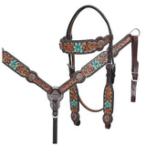 HILASON Western Horse Floral Headstall Breast Collar One American Leather Tack Set