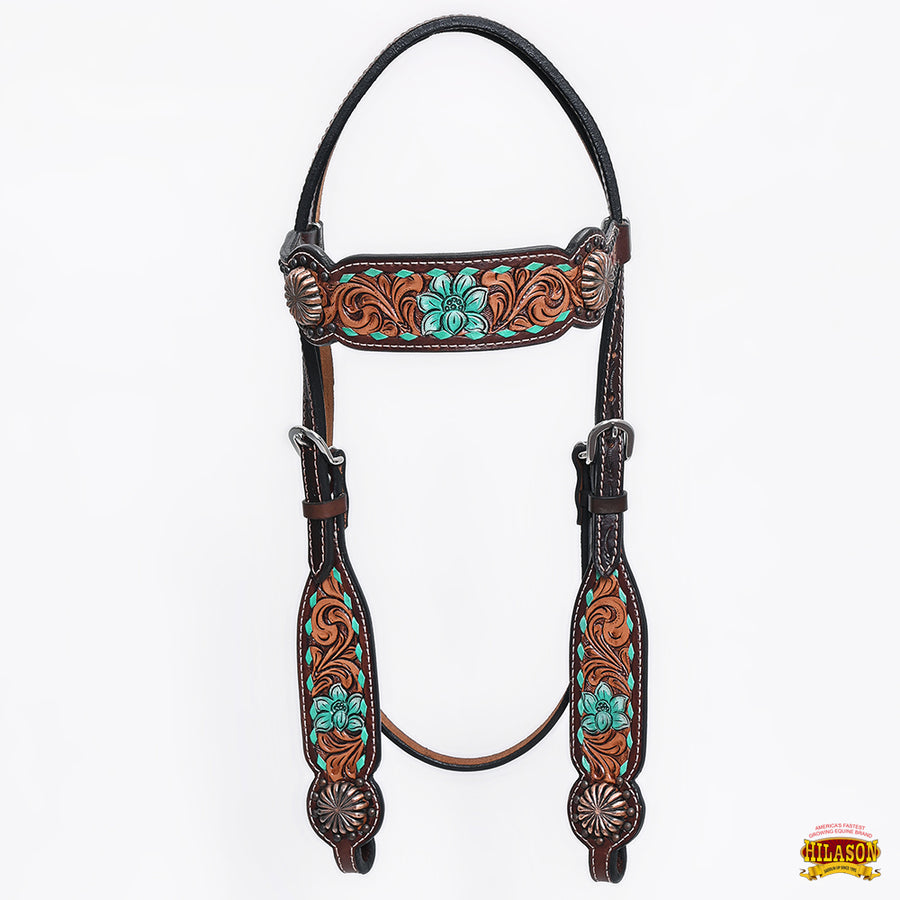 HILASON Western Horse Floral Headstall Breast Collar One American Leather Tack Set