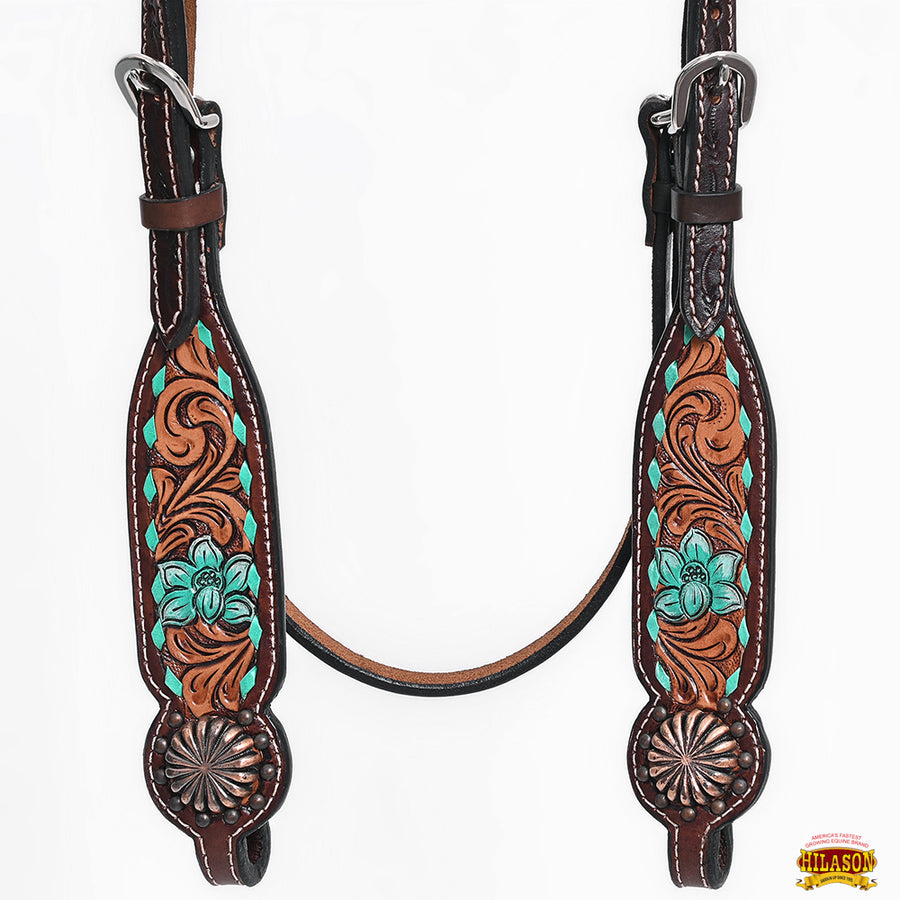 HILASON Western Horse Floral Headstall Breast Collar One American Leather Tack Set