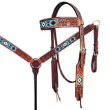 HILASON Western Horse Beaded Floral Headstall Breast Collar Brown | Leather Headstall | Leather Breast Collar | Tack Set for Horses