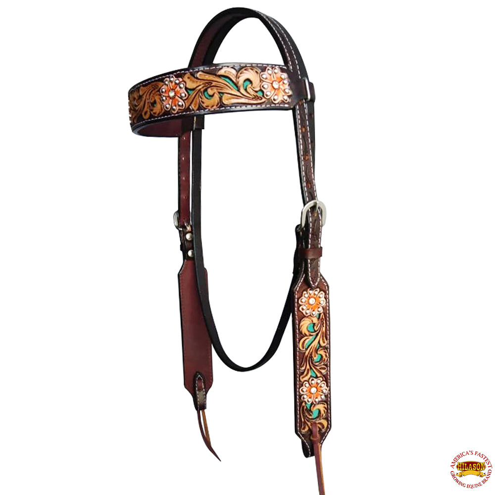 HILASON Western Horse Floral Headstall Breast Collar One American Leather Tack Set