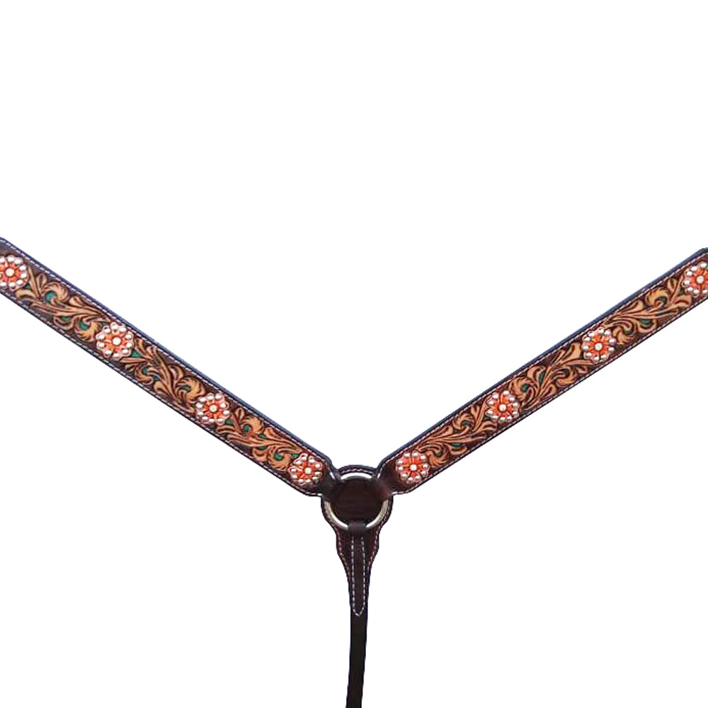 HILASON Western Horse Floral Headstall Breast Collar One American Leather Tack Set